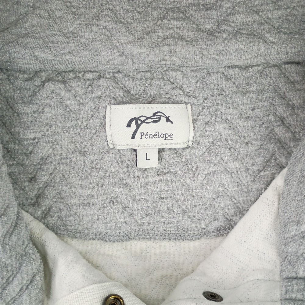 Penelope Women's L Pepita Sweater Cozy Equestrian Quilted Pullover Gray Striped - Picture 11 of 16